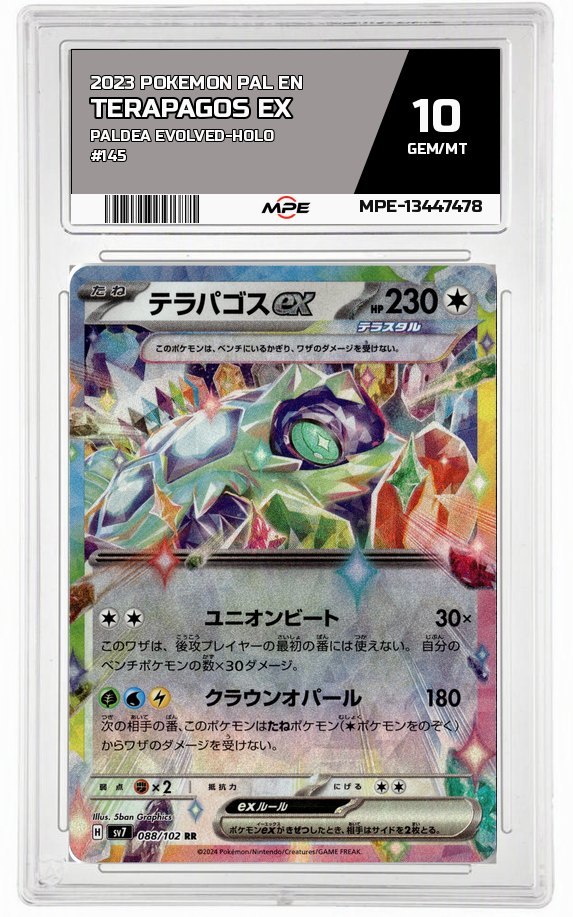 2023 POKEMON PAL EN Paldea Evolved-HOLO #145 TERAPAGOS EX MPE 10 GEM/MT — graded card auctioned from the MPE vault