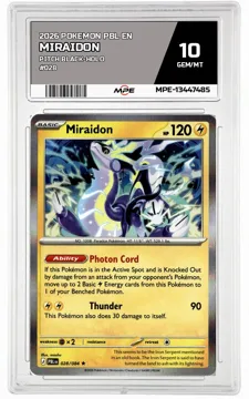 2026 POKEMON PBL EN Pitch Black-HOLO #028 Miraidon MPE 10 GEM/MT — graded card up for auction