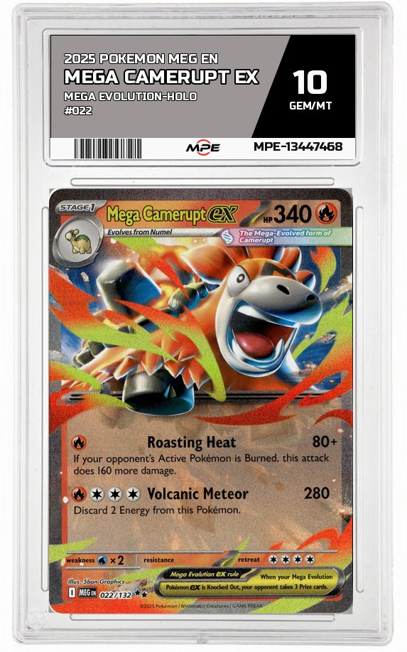 2025 POKEMON MEG EN Mega Evolution-HOLO #022 Mega Camerupt EX MPE 10 GEM/MT — graded card auctioned from the MPE vault
