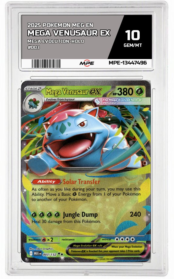 2025 POKEMON MEG EN Mega Evolution-HOLO #003 Mega Venusaur EX MPE 10 GEM/MT — graded card auctioned from the MPE vault