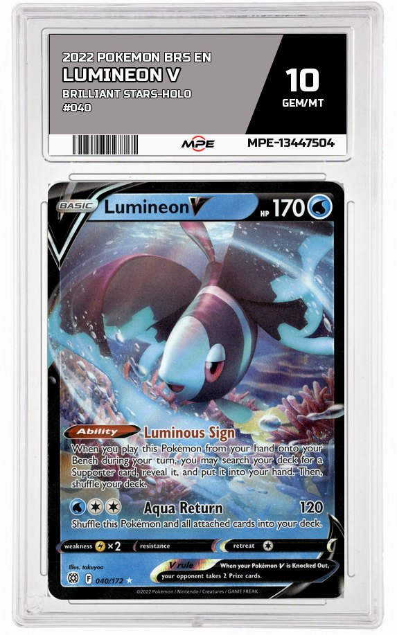 2022 POKEMON BRS EN Brilliant Stars-HOLO #040 Lumineon V MPE 10 GEM/MT — graded card auctioned from the MPE vault