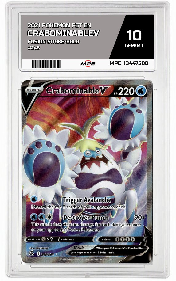 2021 POKEMON FST EN Fusion Strike-HOLO #248 CrabominableV MPE 10 GEM/MT — graded card auctioned from the MPE vault