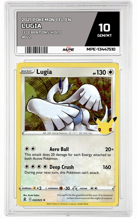 2021 POKEMON CEL EN Celebrations-HOLO #022 Lugia MPE 10 GEM/MT — graded card auctioned from the MPE vault