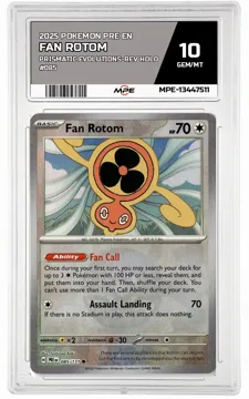 2025 POKEMON PRE EN Prismatic Evolutions-REV HOLO #085 Fan Rotom MPE 10 GEM/MT — graded card up for auction
