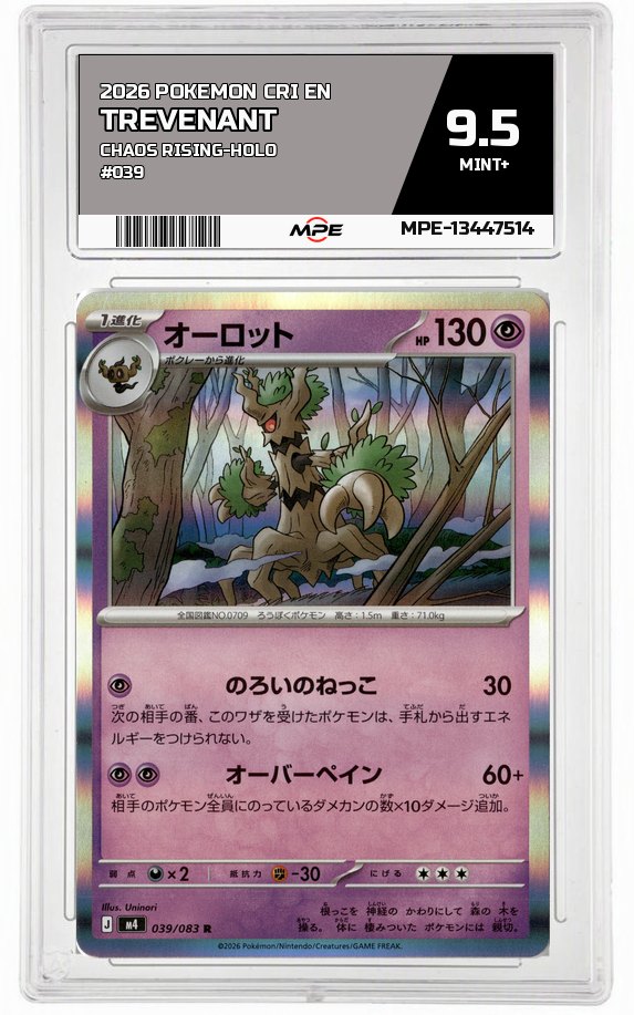 2026 POKEMON CRI EN Chaos Rising-HOLO #039 TREVENANT MPE 9.5 MINT+ — graded card auctioned from the MPE vault