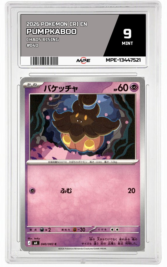 2026 POKEMON CRI EN Chaos Rising #040 PUMPKABOO MPE 9 MINT — graded card auctioned from the MPE vault