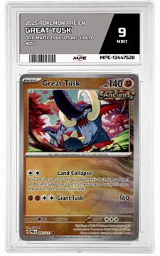 2025 POKEMON PRE EN Prismatic Evolutions-HOLO #055 GREAT TUSK MPE 9 MINT — graded card up for auction