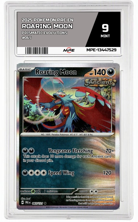 2025 POKEMON PRE EN Prismatic Evolutions #065 Roaring Moon MPE 9 MINT — graded card auctioned from the MPE vault