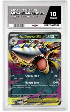 2025 POKEMON PFL EN Phantasmal Flames-HOLO #061 Mega Sharpedo EX MPE 10 GEM/MT — graded card up for auction