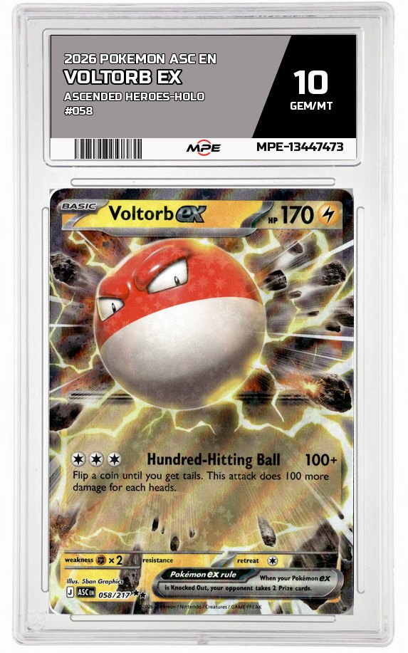 2026 POKEMON ASC EN Ascended Heroes-HOLO #058 Voltorb EX MPE 10 GEM/MT — graded card auctioned from the MPE vault