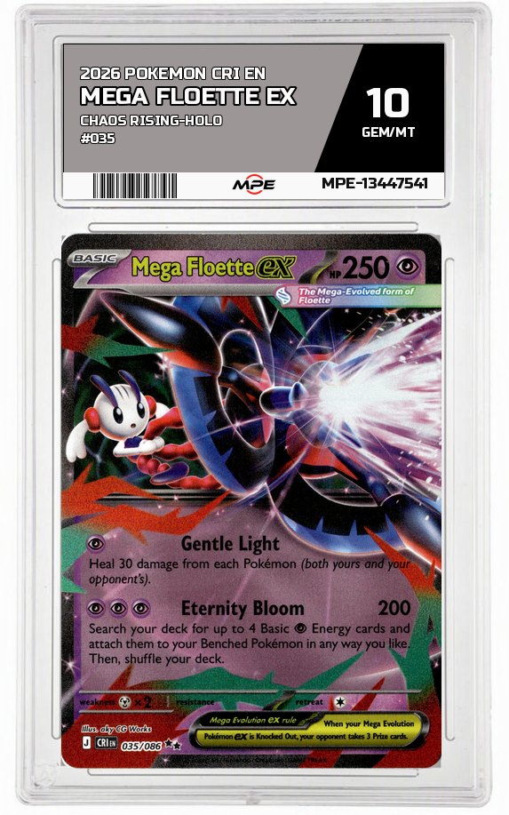 2026 POKEMON CRI EN Chaos Rising-HOLO #035 Mega Floette EX MPE 10 GEM/MT — graded card auctioned from the MPE vault