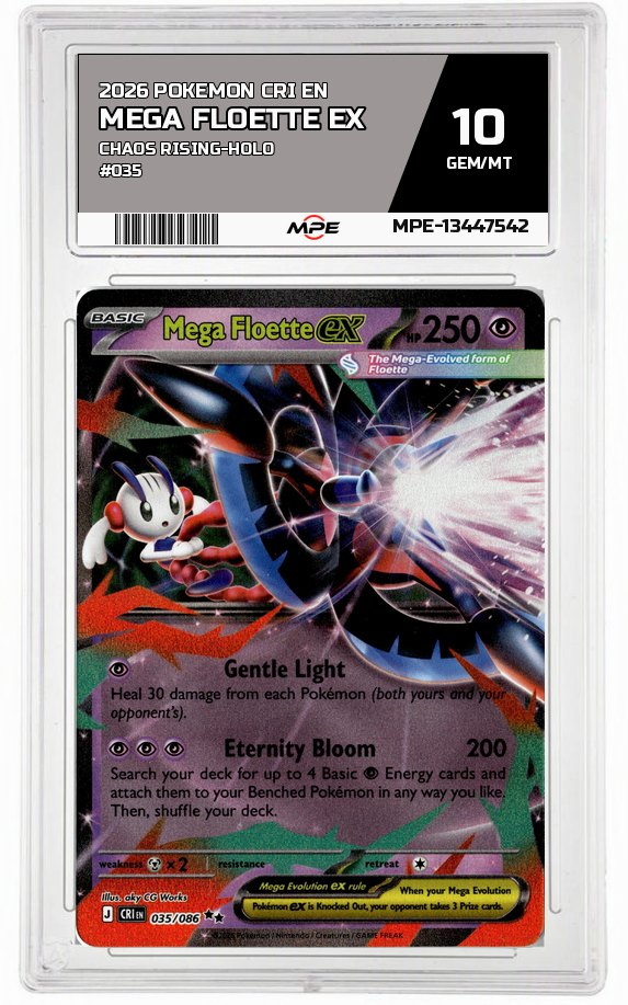 2026 POKEMON CRI EN Chaos Rising-HOLO #035 Mega Floette EX MPE 10 GEM/MT — graded card auctioned from the MPE vault