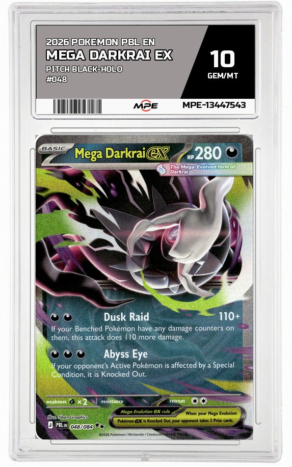 2026 POKEMON PBL EN Pitch Black-HOLO #048 Mega Darkrai EX MPE 10 GEM/MT — graded card auctioned from the MPE vault