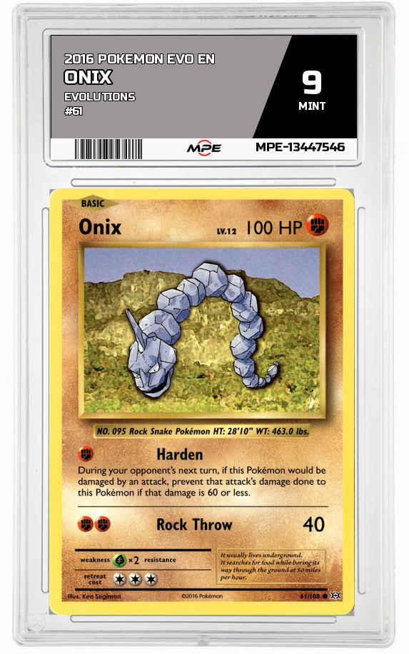 2016 POKEMON EVO EN Evolutions #61 Onix MPE 9 MINT — graded card auctioned from the MPE vault