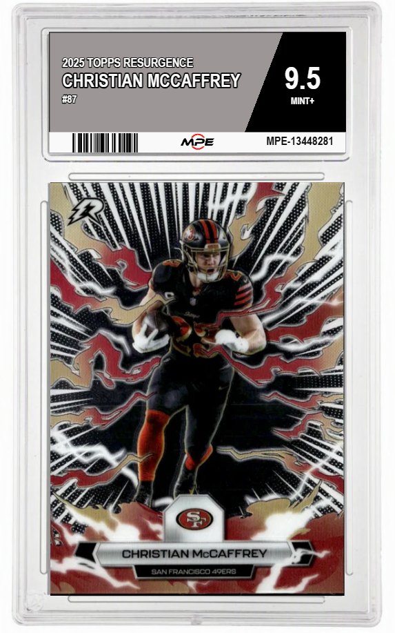 2025 TOPPS RESURGENCE #87 CHRISTIAN MCCAFFREY MPE 9.5 MINT+ — graded card auctioned from the MPE vault