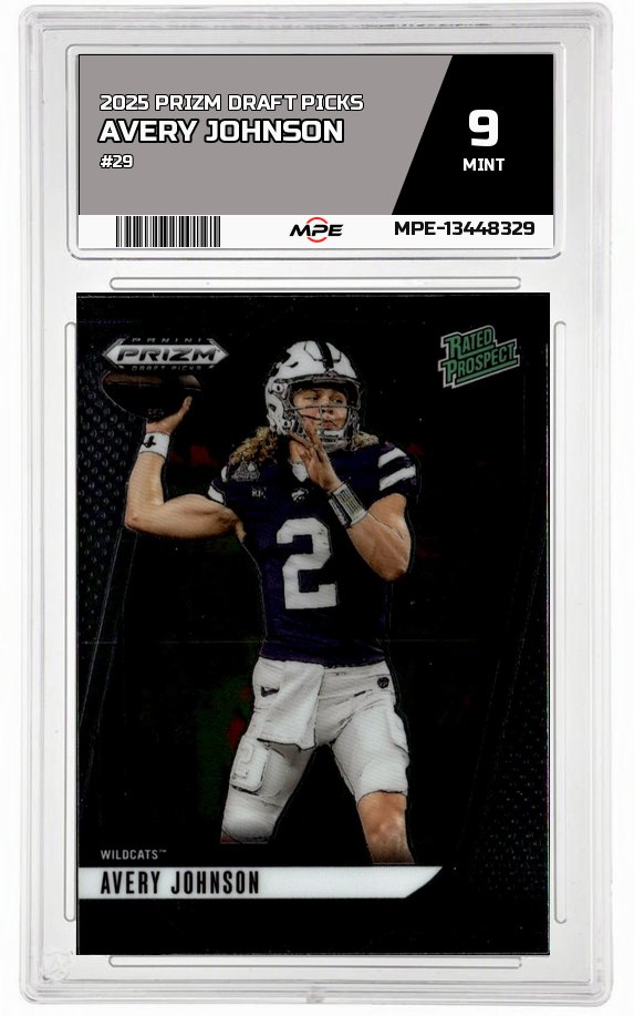 2025 PRIZM DRAFT PICKS #29 AVERY JOHNSON MPE 9 MINT — graded card auctioned from the MPE vault