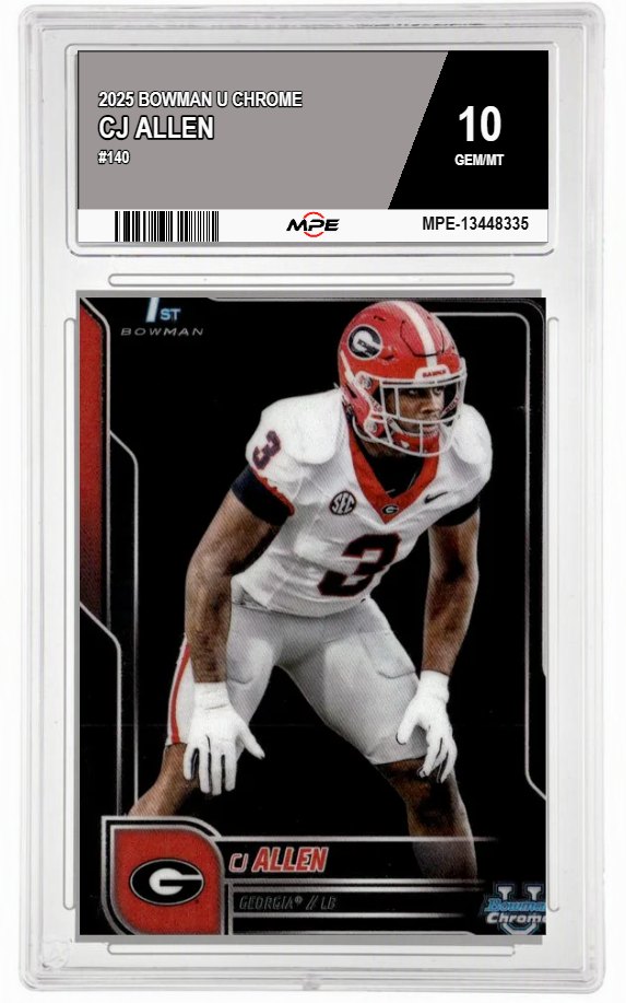 2025 BOWMAN U CHROME #140 CJ ALLEN MPE 10 GEM/MT — graded card auctioned from the MPE vault