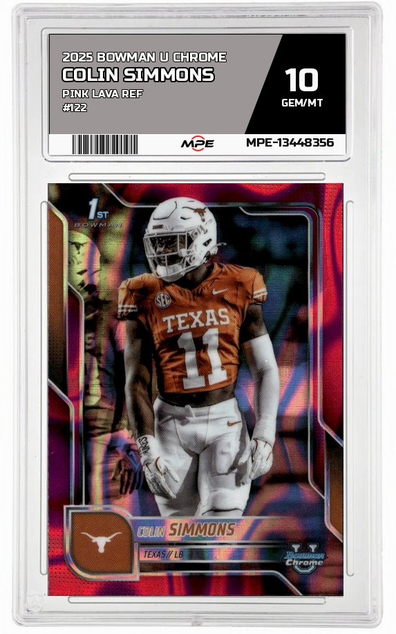 2025 BOWMAN U CHROME PINK LAVA REF #122 COLIN SIMMONS MPE 10 GEM/MT — graded card auctioned from the MPE vault
