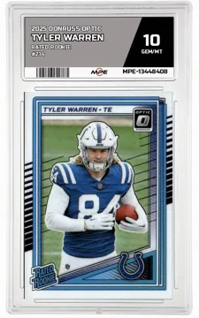 2025 DONRUSS OPTIC RATED ROOKIE #234 TYLER WARREN MPE 10 GEM/MT — graded card up for auction
