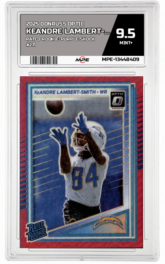 2025 DONRUSS OPTIC RATED ROOKIE-PURPLE SHOCK #271 KEANDRE LAMBERT-SMITH MPE 9.5 MINT+ — graded card auctioned from the MPE vault