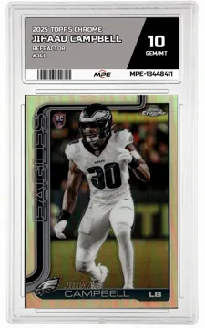 2025 TOPPS CHROME REFRACTOR #366 JIHAAD CAMPBELL MPE 10 GEM/MT — graded card up for auction