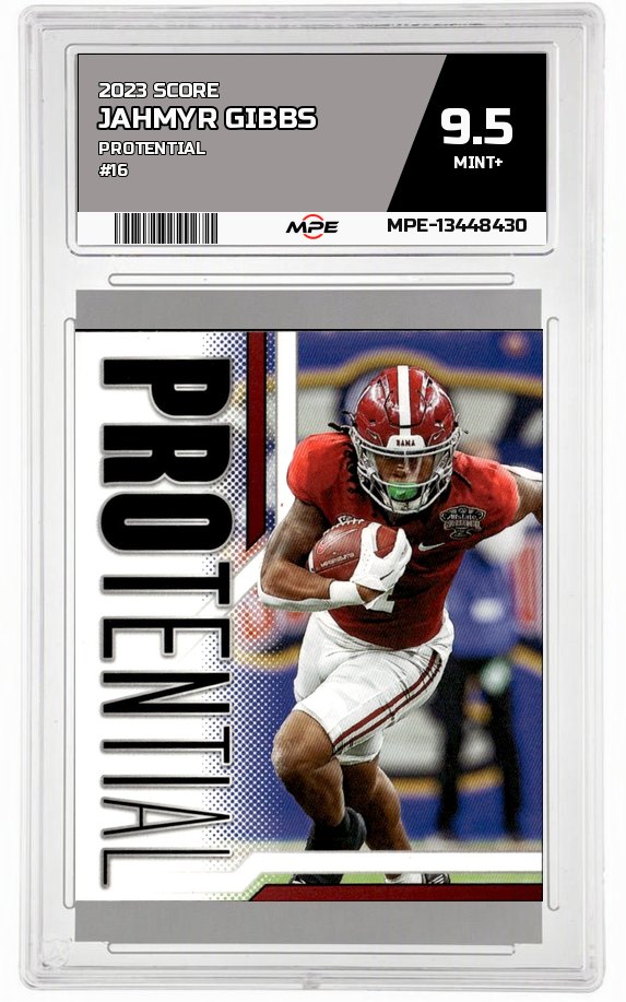 2023 SCORE PROTENTIAL #16 JAHMYR GIBBS MPE 9.5 MINT+ — graded card auctioned from the MPE vault