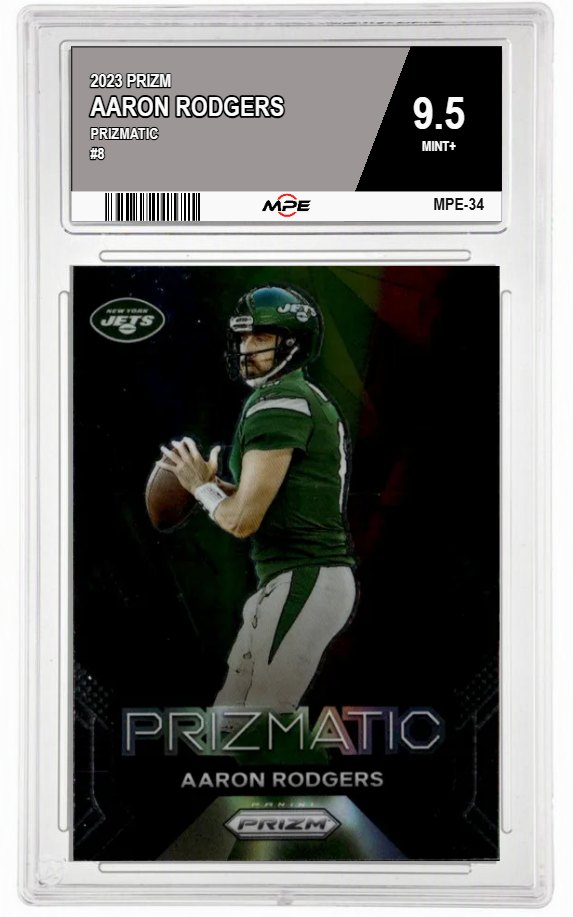 2023 PRIZM PRIZMATIC #8 AARON RODGERS MPE 9.5 MINT+ — graded card auctioned from the MPE vault