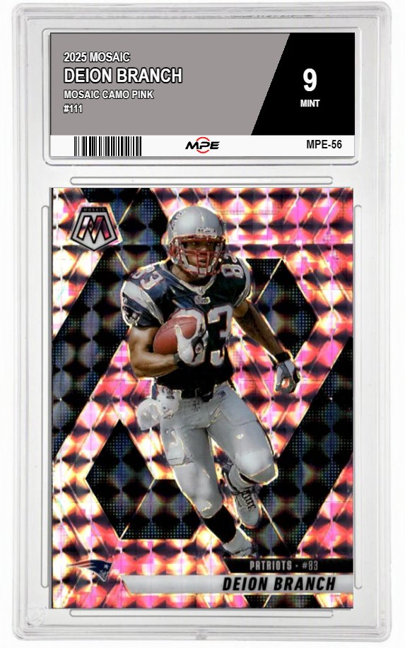 2025 MOSAIC MOSAIC CAMO PINK #111 DEION BRANCH MPE 9 MINT — graded card auctioned from the MPE vault