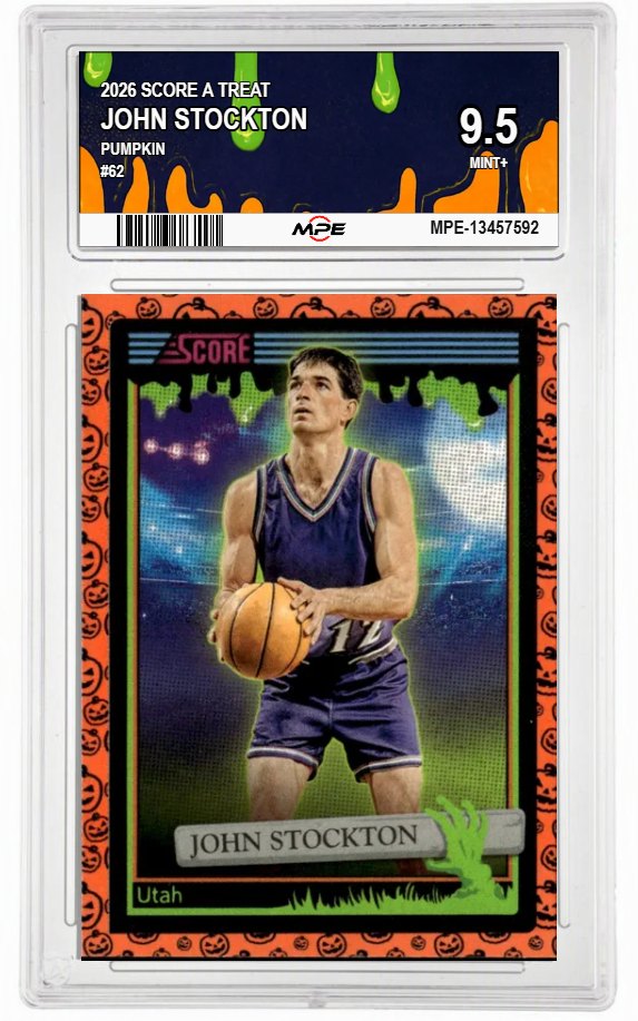 2026 SCORE A TREAT PUMPKIN #62 JOHN STOCKTON MPE 9.5 MINT+ — graded card auctioned from the MPE vault