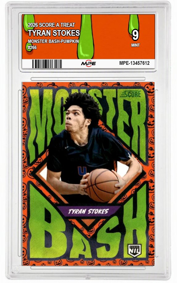 2026 SCORE A TREAT MONSTER BASH-PUMPKIN #266 TYRAN STOKES MPE 9 MINT — graded card auctioned from the MPE vault