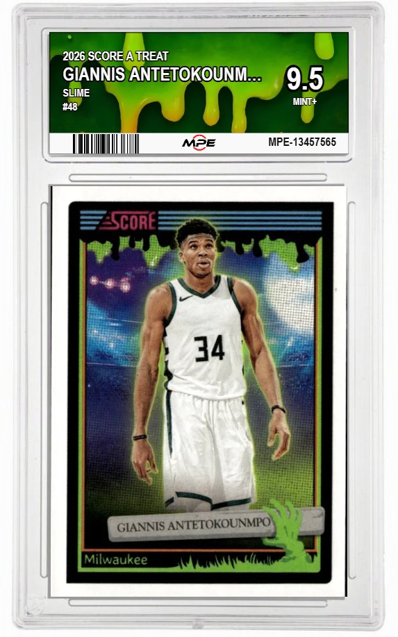 2026 SCORE A TREAT Slime #48 GIANNIS ANTETOKOUNMPO MPE 9.5 MINT+ — graded card auctioned from the MPE vault