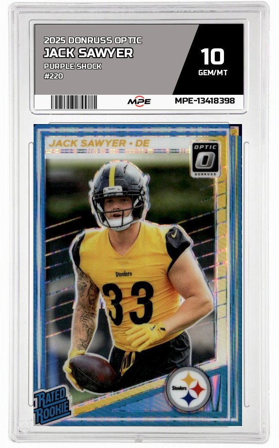 2025 DONRUSS OPTIC PURPLE SHOCK #220 JACK SAWYER MPE 10 GEM/MT — graded card auctioned from the MPE vault