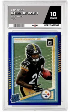 2025 OPTIC BLUE HYPER #232 KALEB JOHNSON MPE 10 GEM/MT — graded card up for auction