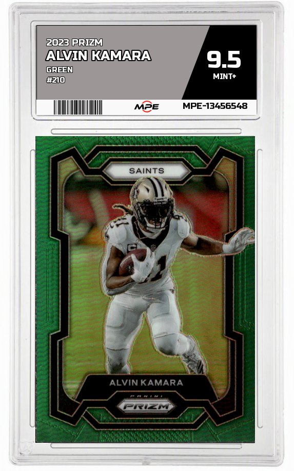 2023 PRIZM GREEN #210 ALVIN KAMARA MPE 9.5 MINT+ — graded card auctioned from the MPE vault