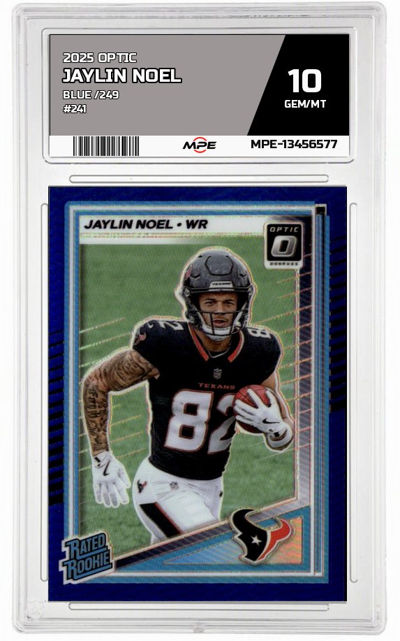 2025 OPTIC BLUE /249 #241 JAYLIN NOEL MPE 10 GEM/MT — graded card auctioned from the MPE vault