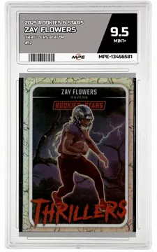 2025 ROOKIES & STARS THRILLERS-PRIZM #12 ZAY FLOWERS MPE 9.5 MINT+ — graded card up for auction