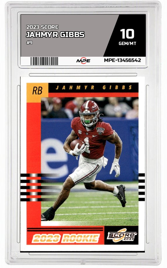 2023 SCORE #9 JAHMYR GIBBS MPE 10 GEM/MT — graded card auctioned from the MPE vault