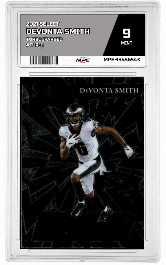 2021 SELECT TURBOCHARGED #TUR-11 DEVONTA SMITH MPE 9 MINT — graded card auctioned from the MPE vault