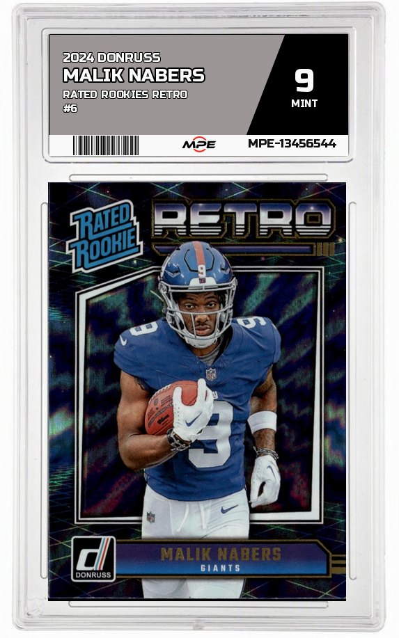 2024 DONRUSS RATED ROOKIES RETRO #6 MALIK NABERS MPE 9 MINT — graded card auctioned from the MPE vault