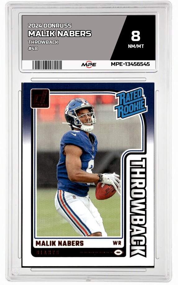 2024 DONRUSS THROWBACK #48 MALIK NABERS MPE 8 NM/MT — graded card auctioned from the MPE vault