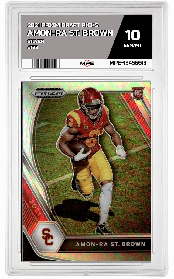 2021 PRIZM DRAFT PICKS SILVER #133 AMON-RA ST. BROWN MPE 10 GEM/MT — graded card auctioned from the MPE vault