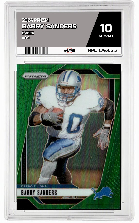 2024 PRIZM GREEN #99 BARRY SANDERS MPE 10 GEM/MT — graded card auctioned from the MPE vault