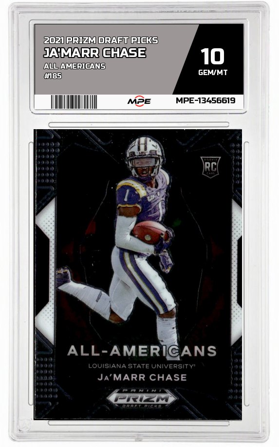 2021 PRIZM DRAFT PICKS ALL AMERICANS #185 JA'MARR CHASE MPE 10 GEM/MT — graded card auctioned from the MPE vault