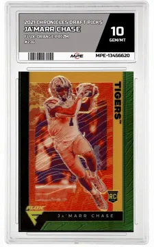 2021 CHRONICLES DRAFT PICKS FLUX-ORANGE PRIZM #236 JA'MARR CHASE MPE 10 GEM/MT — graded card up for auction