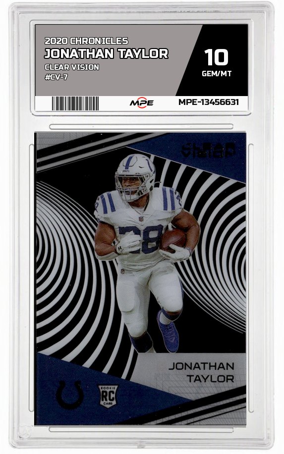 2020 CHRONICLES CLEAR VISION #CV-7 JONATHAN TAYLOR MPE 10 GEM/MT — graded card auctioned from the MPE vault