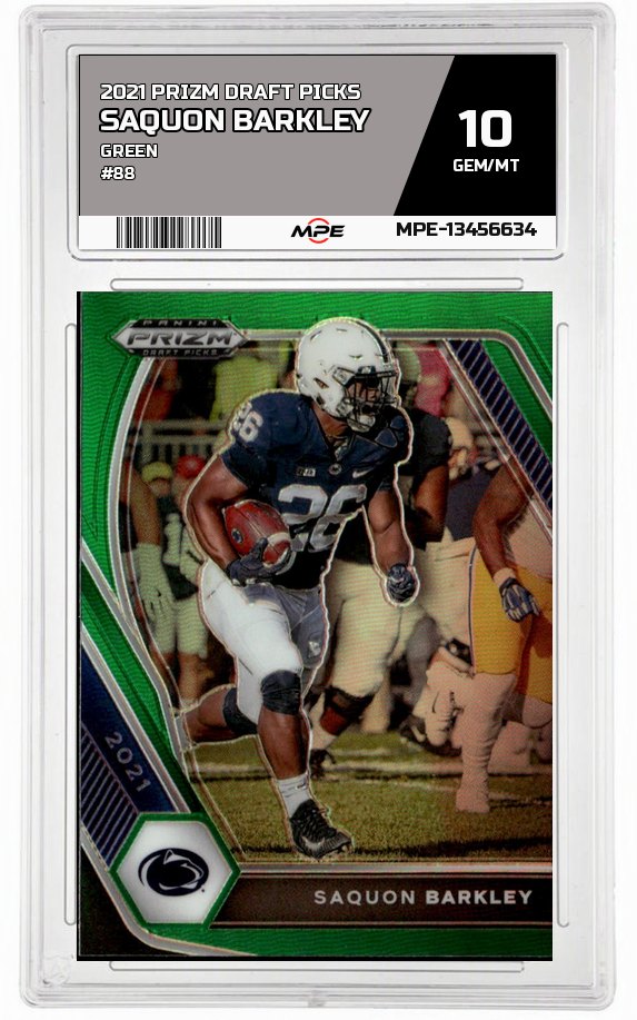 2021 PRIZM DRAFT PICKS GREEN #88 SAQUON BARKLEY MPE 10 GEM/MT — graded card auctioned from the MPE vault