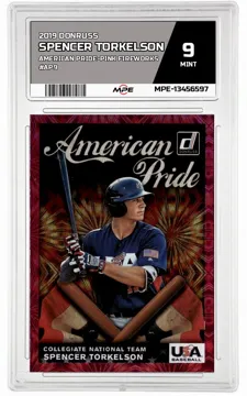 2019 DONRUSS AMERICAN PRIDE-PINK FIREWORKS #AP9 SPENCER TORKELSON MPE 9 MINT — graded card up for auction