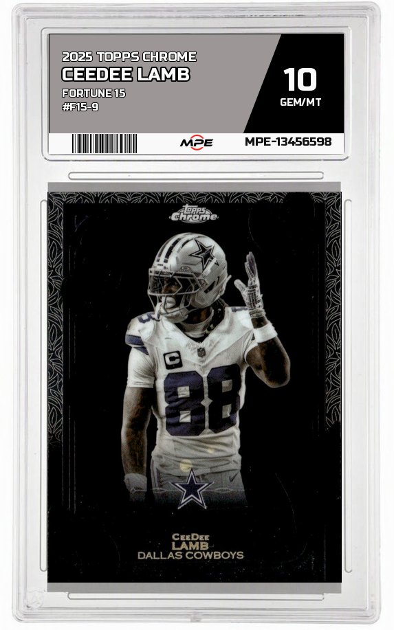 2025 TOPPS CHROME FORTUNE 15 #F15-9 CEEDEE LAMB MPE 10 GEM/MT — graded card auctioned from the MPE vault
