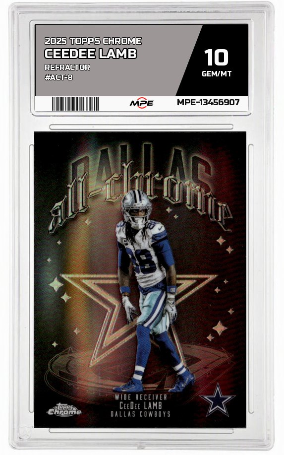 2025 TOPPS CHROME REFRACTOR #ACT-8 CEEDEE LAMB MPE 10 GEM/MT — graded card auctioned from the MPE vault