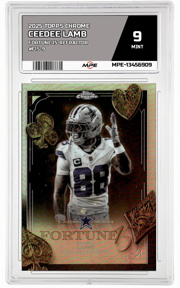 2025 TOPPS CHROME FORTUNE 15-REFRACTOR #F15-9 CEEDEE LAMB MPE 9 MINT — graded card auctioned from the MPE vault